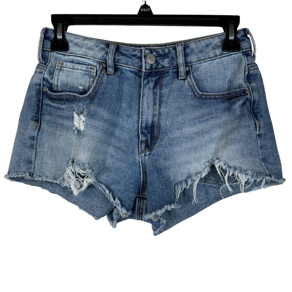 PacSun SZ 26 High-Rise Festival Jean Shorts Distressed Zip-Fly Frayed Hems Blue